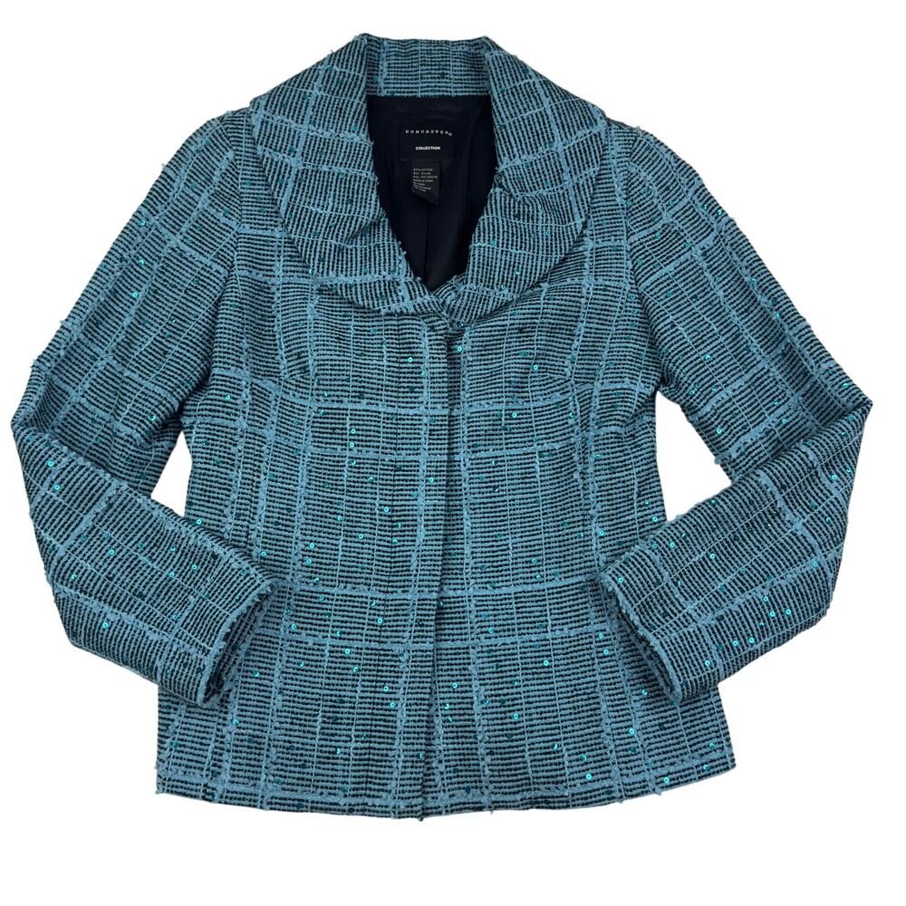 Doncaster Turquoise Textured Tweed Sequin Sparkle Blazer Jacket Women's Size 2